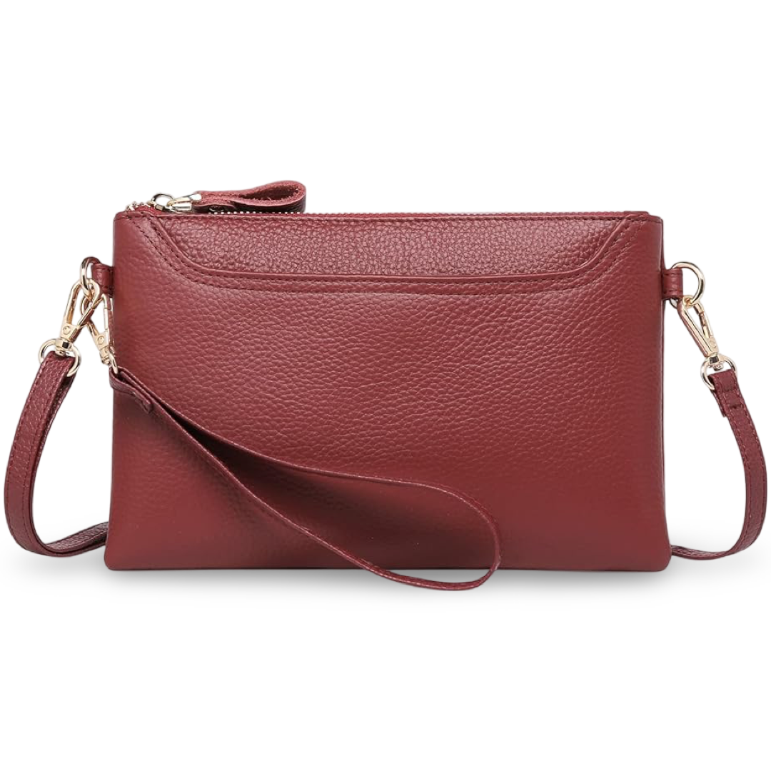Bolso Rojo Vino Cuero Genuino