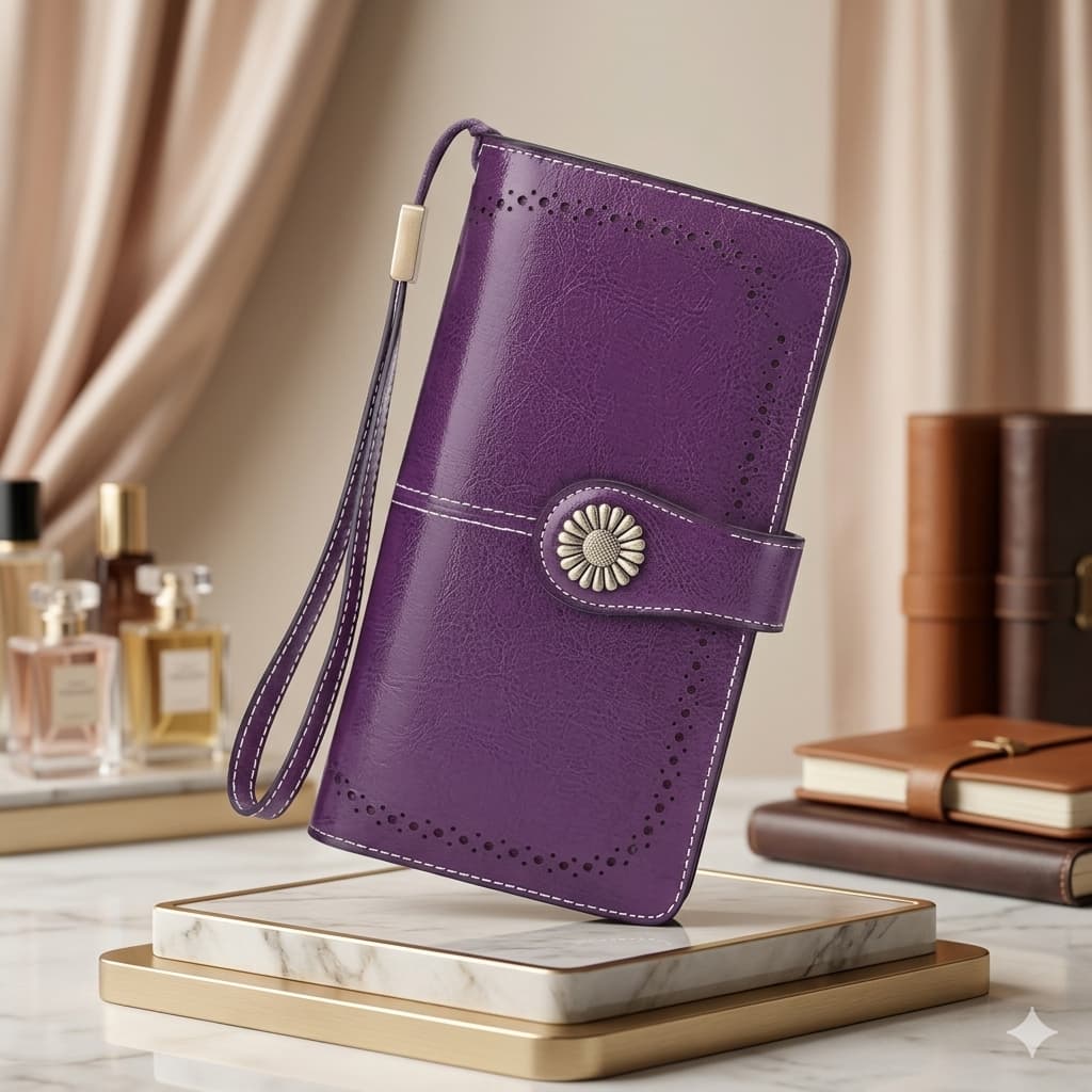 Billetera Morada 100% Cuero Genuino