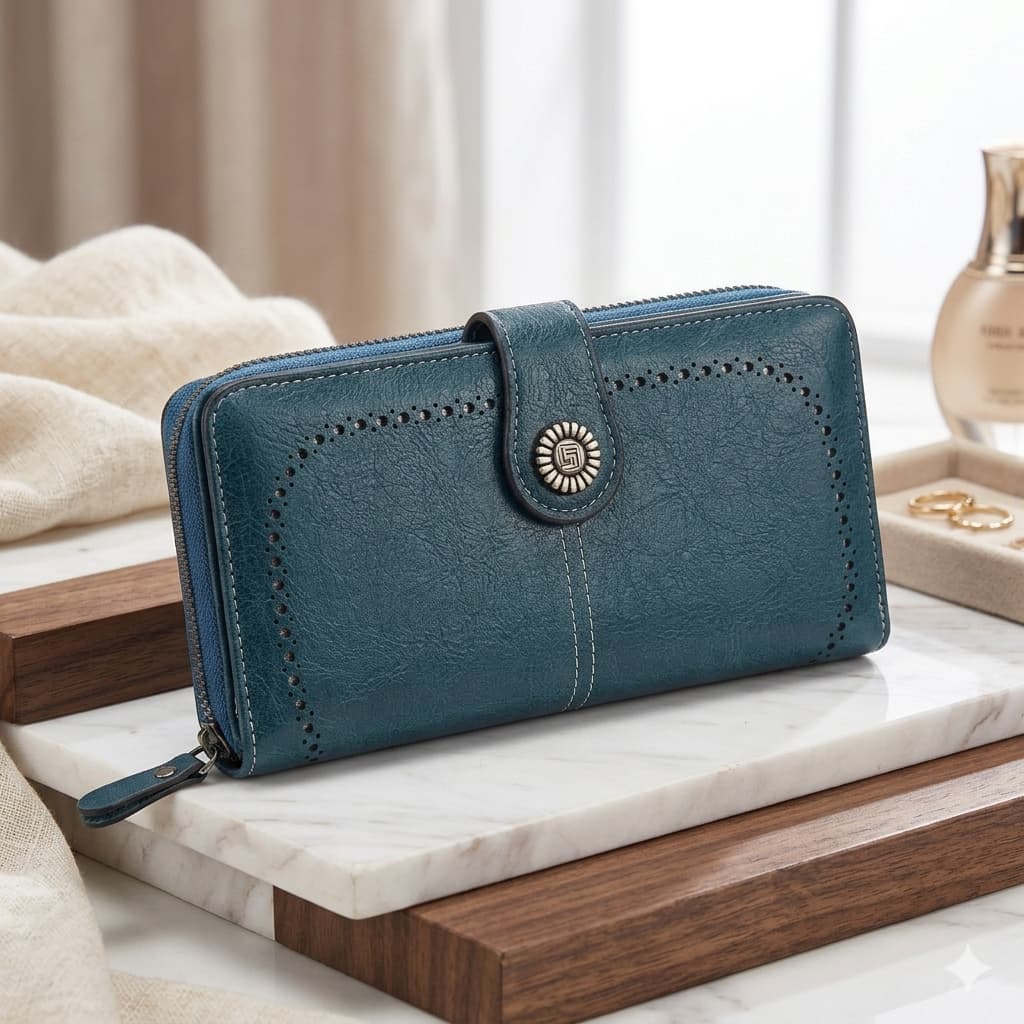 Billetera Azul Eléctrico para mujer. Cuero Sintético