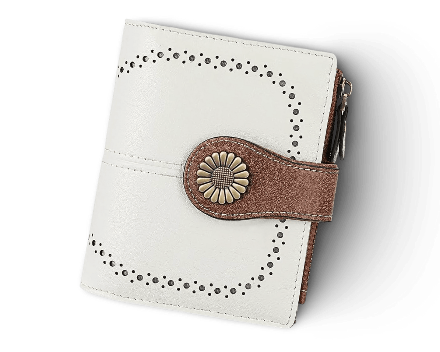Billetera Blanca Broche Café Pequeña Cuero Genuino Envío a todo Costa Rica - Lupita and Prudence Costa Rica