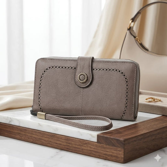 Billetera para Mujer Gris. Cuero Sintético