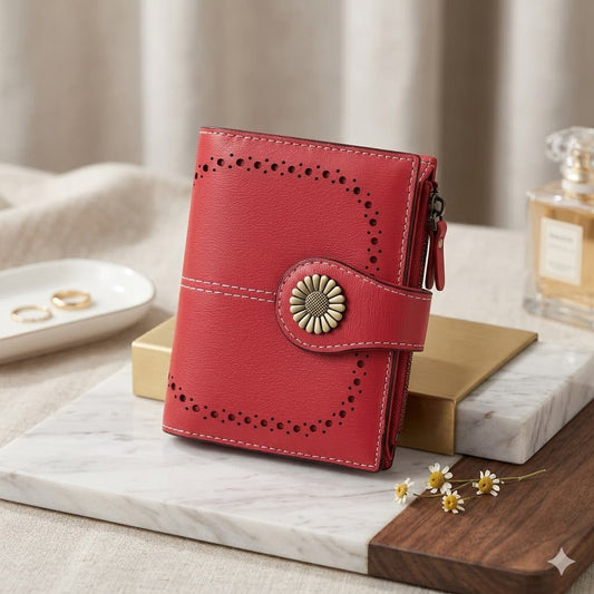 Billetera Roja Pequeña Cuero Genuino