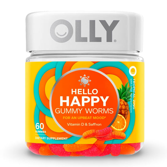 OLLY Hello Happy Gummy Worms – Gomitas con Vitamina D y Azafrán para Mejorar el Ánimo y Bienestar Emocional 60 unidades - Lupita and Prudence Costa Rica