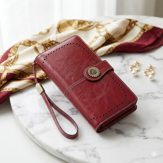 Billetera Roja 100% Cuero Genuino.